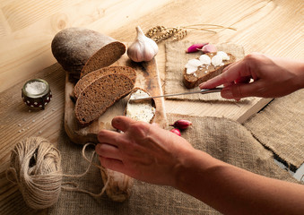 Freshly baked grain brown bread close up still life