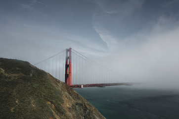 Golden Gate Bridge with high fog, San Francisco stock photo