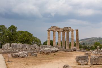 The Temple of Nemean Zeus in the ancient Nemea archeological site, Peloponnese, Greece