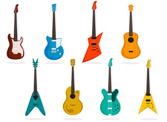 Set of guitars isolated 