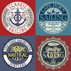 Fototapeta na wymiar Sailing Yacht club vintage nautical vector badges for t shirt 