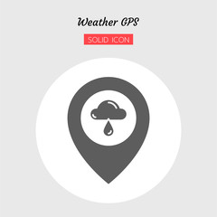 solid icon symbol, weather GPS, cloud, rain, drop, location, pin, Isolated flat silhouette vector design