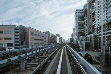 Cityscape from monorail sky train in Tokyo