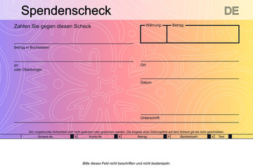 bunter Spendenscheck mit Muster