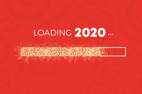 Loading 2020 - roter Hintergrund mit Muster - Fortschritt - goldene Glitzersterne