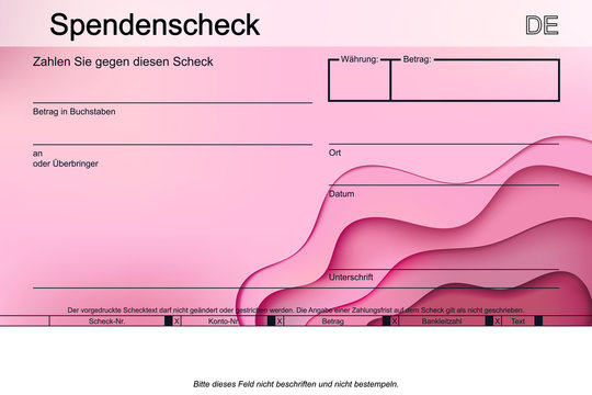 fl&uuml;ssiger Spendenscheck pink