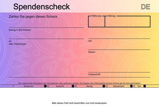 bunter Spendenscheck mit Muster