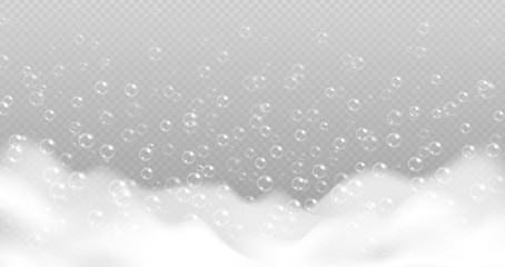 Realistic bath foam with bubbles isolated on transparent background. - obrazy, fototapety, plakaty