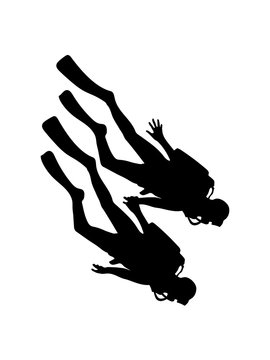 black scuba divers swimming underwater clip art preview