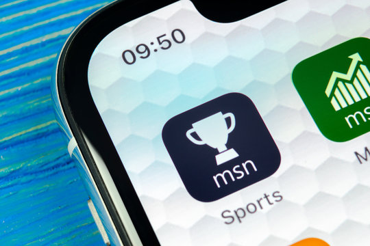 Sankt-Petersburg, Russia, June 20, 2018: Microsoft MSN Sports application icon on Apple iPhone X screen close-up. Microsoft msn sports app icon. Microsoft MSN sports application. Social media network