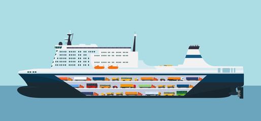 Fototapeta premium Roro carrier ship isolated. Vector flat style illustration.