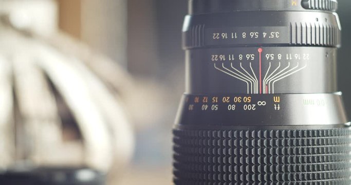 Vintage camera lens 200mm with depth of field