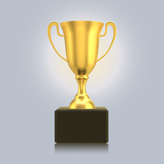 Golden champion cup isolated on light background. Sport competition trophy. Winner precious prize, glory and leadership symbol. Vector realistic 3d illustration.