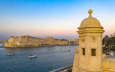 The Gardjola Gardens in Senglea city.  Views over Valletta, Grand Harbour and Fort St. Angelo. Malta