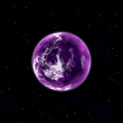 purple planet in space with stars