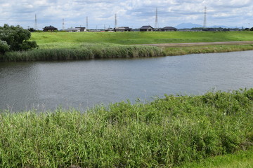 Obraz premium 小貝川 利根川水系の一大河川 ／ 小貝川（こかいがわ）は全長111.8kmで、バス釣りのポイントとしても有名です。利根川の支流中で第２位の長さを誇り、関東平野を北から南へと流れる一級河川ですが、古くから洪水をおこす暴れ川としても知られています。