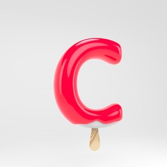 Ice cream letter C uppercase. Pink popsicle alphabet. 3d rendered dessert lettering isolated on white background.