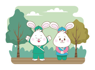 Rabbits in mid autumn festival cartoons