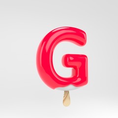 Ice cream letter G uppercase. Pink popsicle alphabet. 3d rendered dessert lettering isolated on white background.