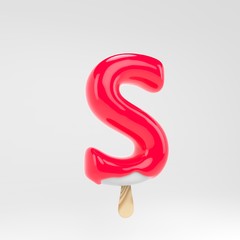 Ice cream letter S uppercase. Pink popsicle alphabet. 3d rendered dessert lettering isolated on white background.
