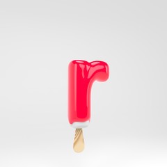 Ice cream letter R lowercase. Pink popsicle alphabet. 3d rendered dessert lettering isolated on white background.