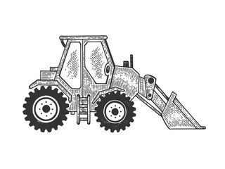 Naklejka premium Grader road motor machine sketch engraving vector illustration. Scratch board style imitation. Black and white hand drawn image.