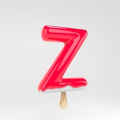 Ice cream letter Z uppercase. Pink popsicle alphabet. 3d rendered dessert lettering isolated on white background.
