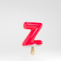 Ice cream letter Z lowercase. Pink popsicle alphabet. 3d rendered dessert lettering isolated on white background.