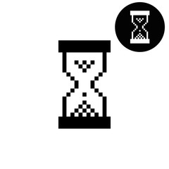 pixel hourglass -  white vector icon