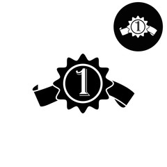 badge with ribbons  - white vector icon