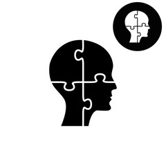 People head with puzzles elements  - white vector icon