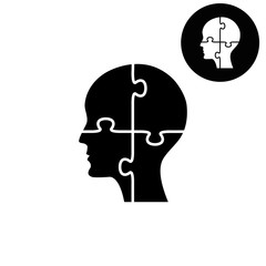 People head with puzzles elements  - white vector icon