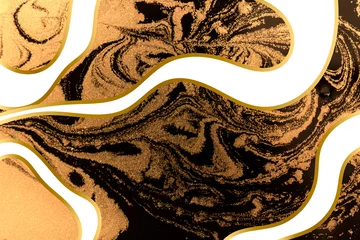 Stof per meter Gold marbling texture design. White and golden marble pattern. Fluid art. © anya babii