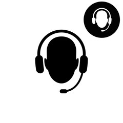 Operator in headset  - white vector icon