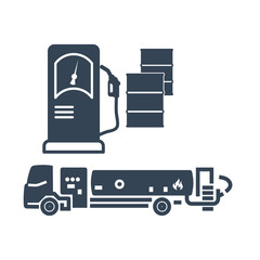 black icon fuel tanker truck in gas station