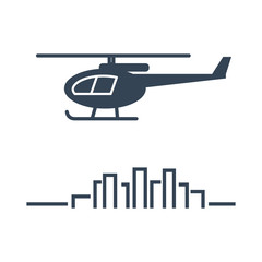 black icon helicopter flight over the city