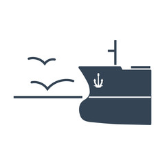 black icon  ship in open sea