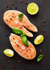 Raw salmon steaks