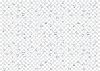 Different shape of small waterdrops vector isolated on transparency background, Glass bubble drop condensation surface, element design clean crystal drop splash