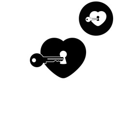 heart with key  - white vector icon
