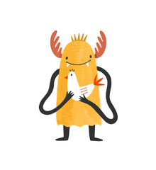 Cute smiling wild monster, alien or mutant with antlers © Good Studio