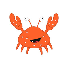 funny cartoon crab with bulging eyes and big claws rejoices.