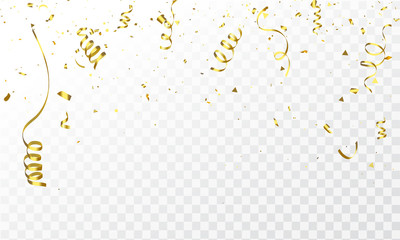 Celebration background template with confetti and gold ribbons. luxury greeting rich card. - obrazy, fototapety, plakaty