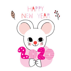 Cartoon cute new year 2020 mouse vector.