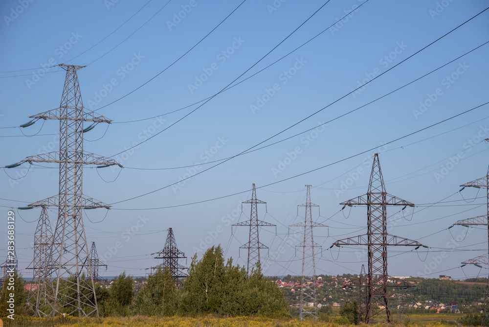 Wall mural support of high-voltage power line