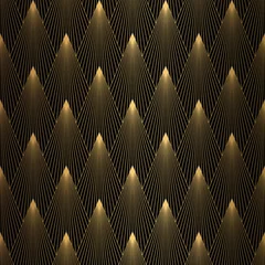 Behang Zwart goud Art Deco-patroon. Naadloze zwarte en gouden achtergrond