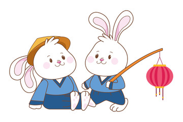 Rabbits in mid autumn festival cartoons