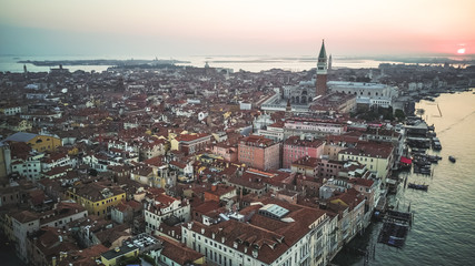 Views of sunrise in Venice from above