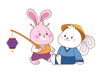 Rabbits in mid autumn festival cartoons