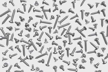 3d rendering of various tapping screws from top view with a whitebackground